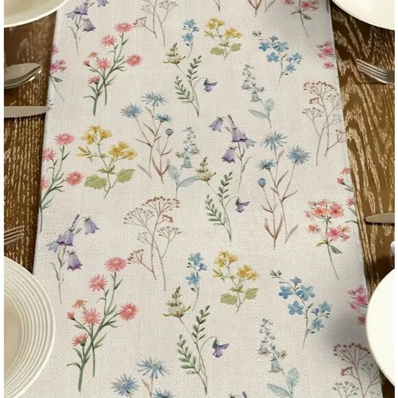 Table Runner 13x72in Linen Wildflower Pastel Spring Floral - Picture 3 of 3